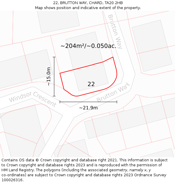 22, BRUTTON WAY, CHARD, TA20 2HB: Plot and title map