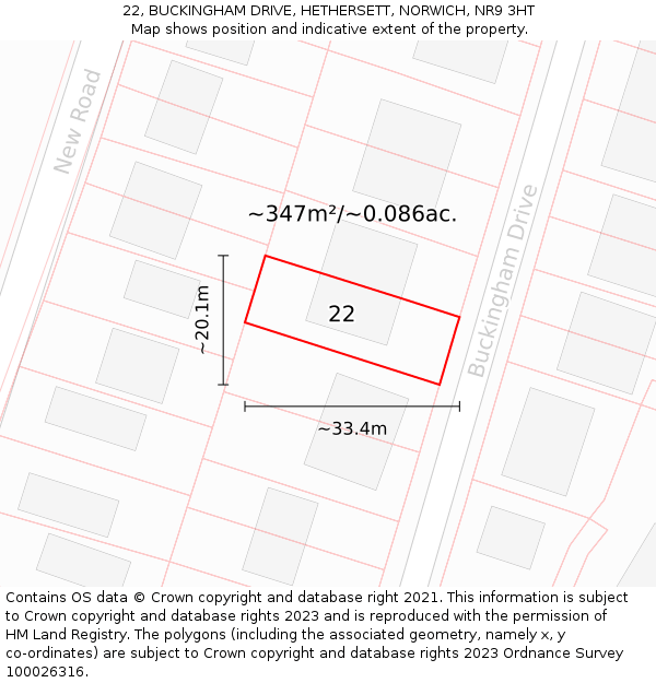 22, BUCKINGHAM DRIVE, HETHERSETT, NORWICH, NR9 3HT: Plot and title map