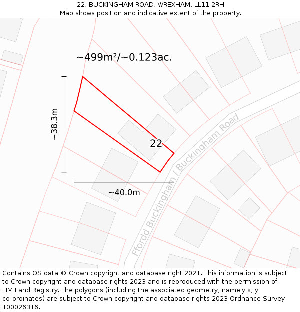 22, BUCKINGHAM ROAD, WREXHAM, LL11 2RH: Plot and title map