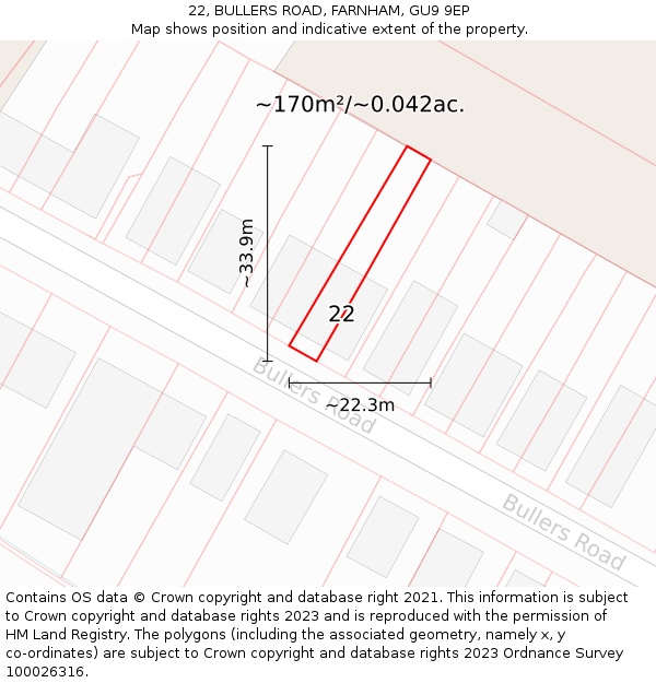 22, BULLERS ROAD, FARNHAM, GU9 9EP: Plot and title map