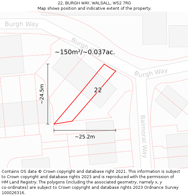 22, BURGH WAY, WALSALL, WS2 7RG: Plot and title map