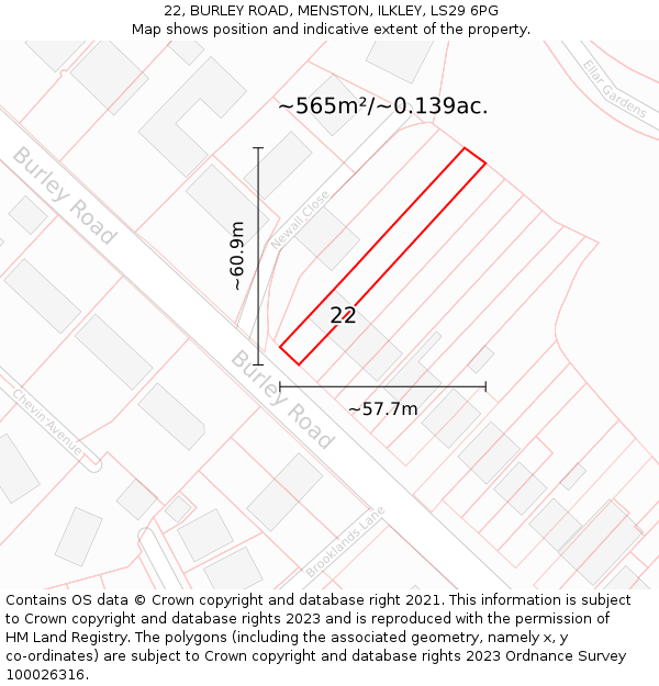 22, BURLEY ROAD, MENSTON, ILKLEY, LS29 6PG: Plot and title map