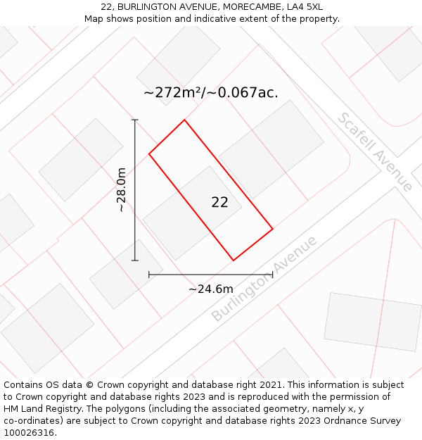 22, BURLINGTON AVENUE, MORECAMBE, LA4 5XL: Plot and title map