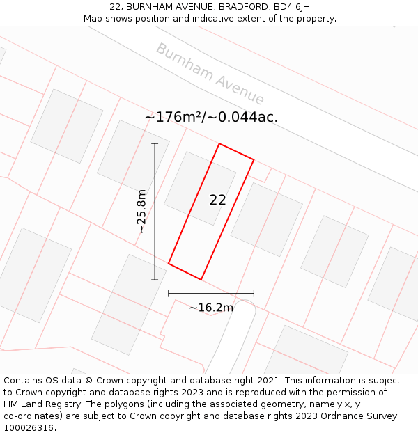22, BURNHAM AVENUE, BRADFORD, BD4 6JH: Plot and title map