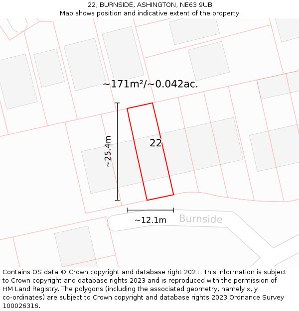 22, BURNSIDE, ASHINGTON, NE63 9UB: Plot and title map