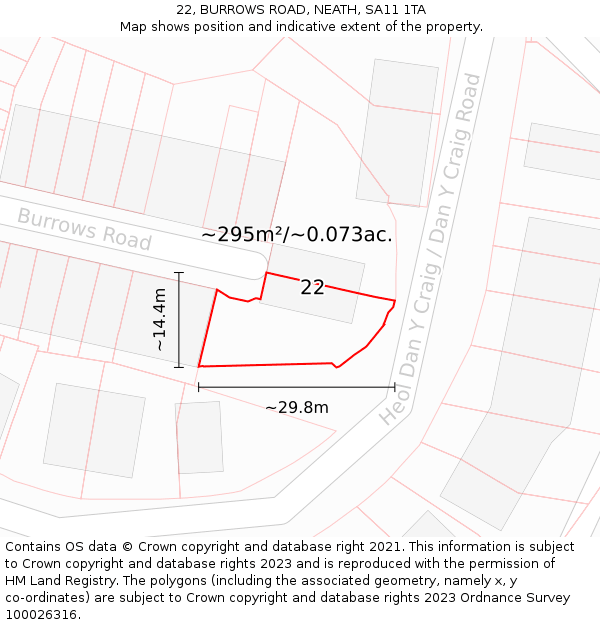 22, BURROWS ROAD, NEATH, SA11 1TA: Plot and title map