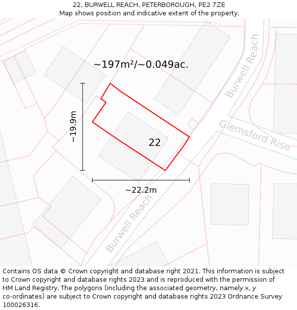 22, BURWELL REACH, PETERBOROUGH, PE2 7ZE: Plot and title map