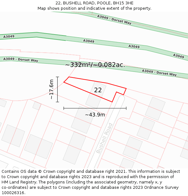 22, BUSHELL ROAD, POOLE, BH15 3HE: Plot and title map