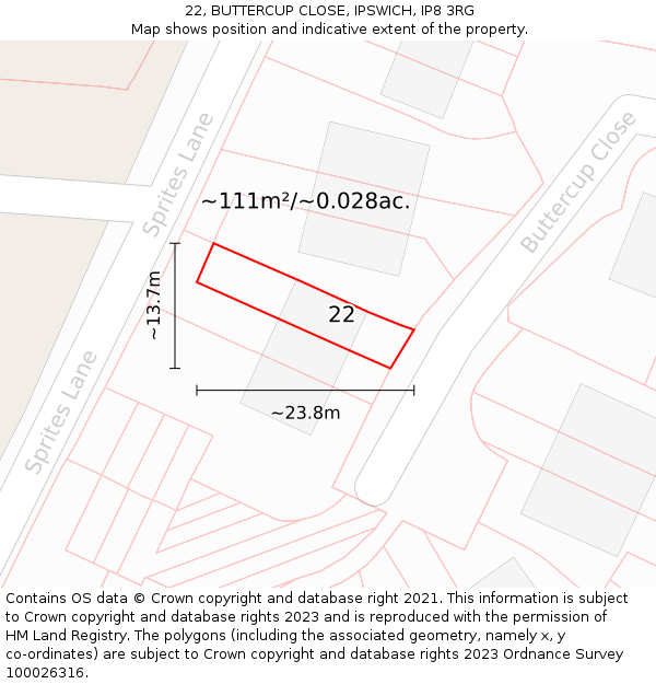 22, BUTTERCUP CLOSE, IPSWICH, IP8 3RG: Plot and title map