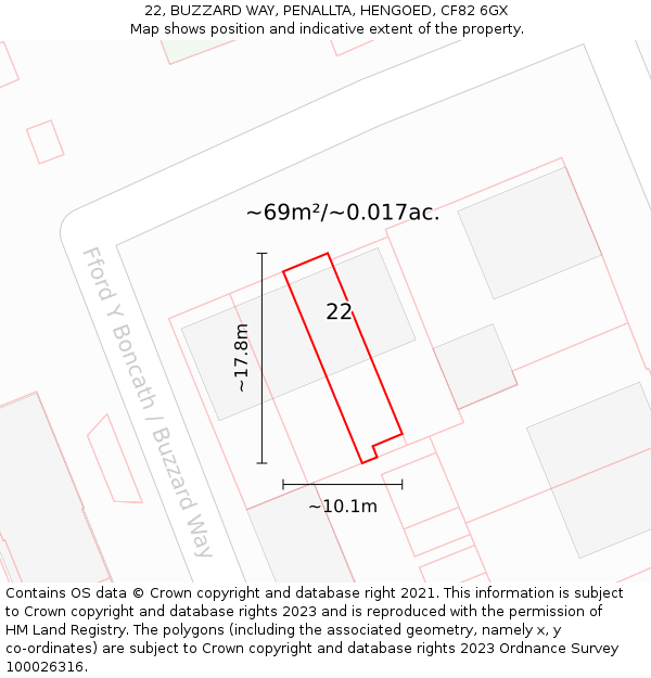 22, BUZZARD WAY, PENALLTA, HENGOED, CF82 6GX: Plot and title map
