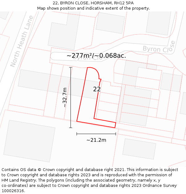 22, BYRON CLOSE, HORSHAM, RH12 5PA: Plot and title map