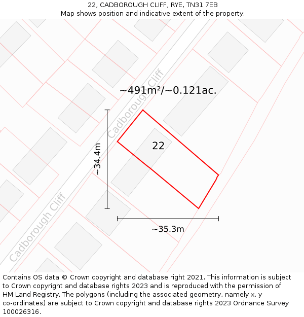 22, CADBOROUGH CLIFF, RYE, TN31 7EB: Plot and title map