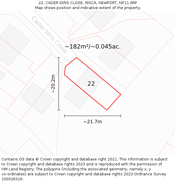 22, CADER IDRIS CLOSE, RISCA, NEWPORT, NP11 6RP: Plot and title map