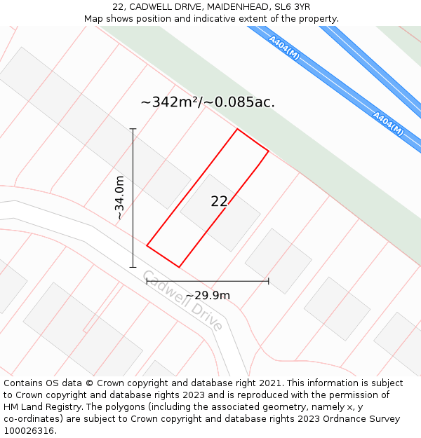 22, CADWELL DRIVE, MAIDENHEAD, SL6 3YR: Plot and title map