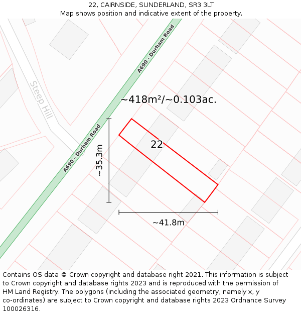 22, CAIRNSIDE, SUNDERLAND, SR3 3LT: Plot and title map