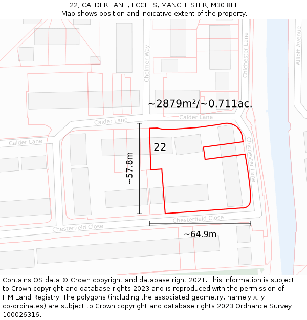 22, CALDER LANE, ECCLES, MANCHESTER, M30 8EL: Plot and title map