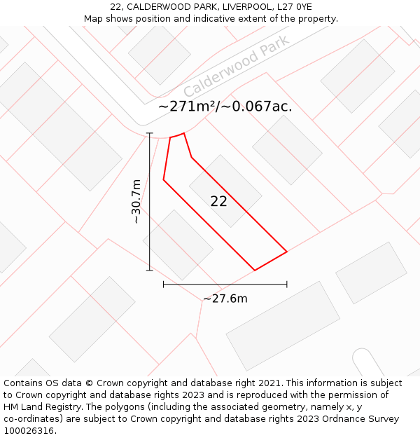 22, CALDERWOOD PARK, LIVERPOOL, L27 0YE: Plot and title map