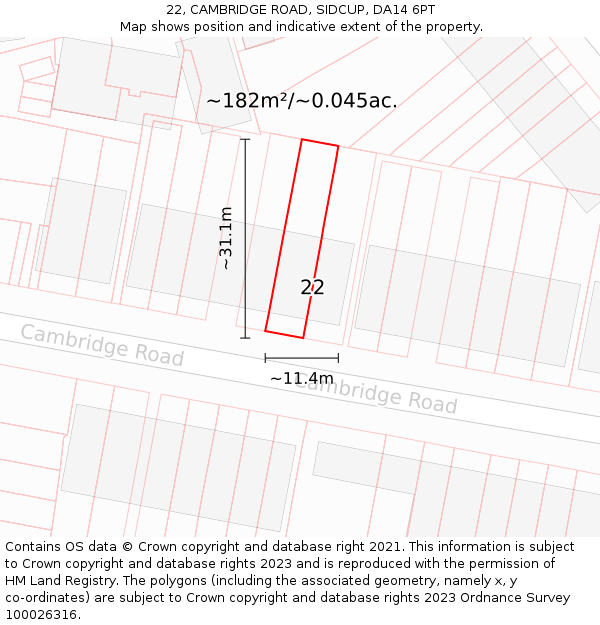 22, CAMBRIDGE ROAD, SIDCUP, DA14 6PT: Plot and title map