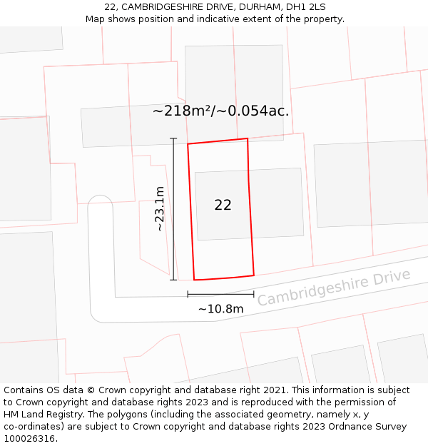 22, CAMBRIDGESHIRE DRIVE, DURHAM, DH1 2LS: Plot and title map