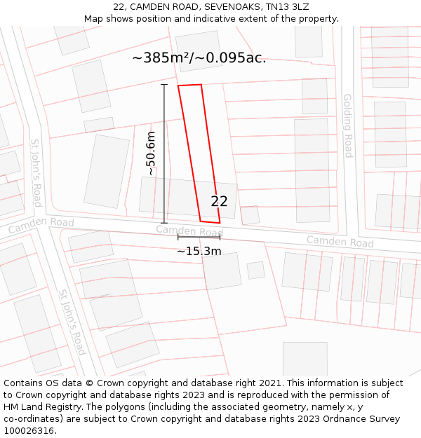 22, CAMDEN ROAD, SEVENOAKS, TN13 3LZ: Plot and title map