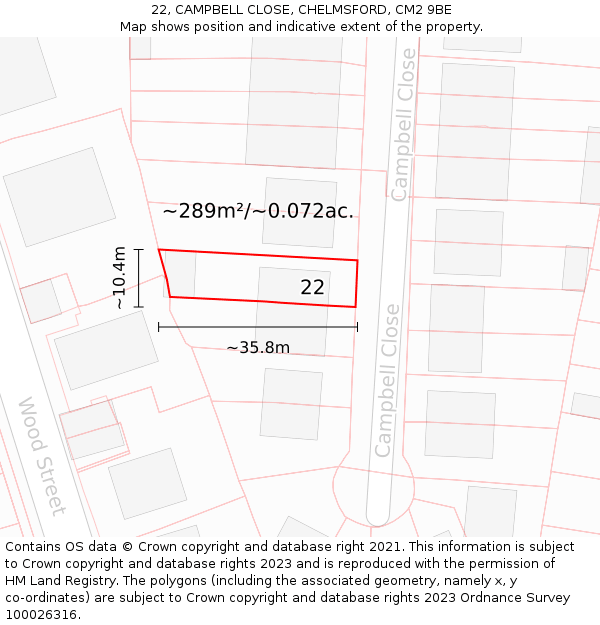 22, CAMPBELL CLOSE, CHELMSFORD, CM2 9BE: Plot and title map