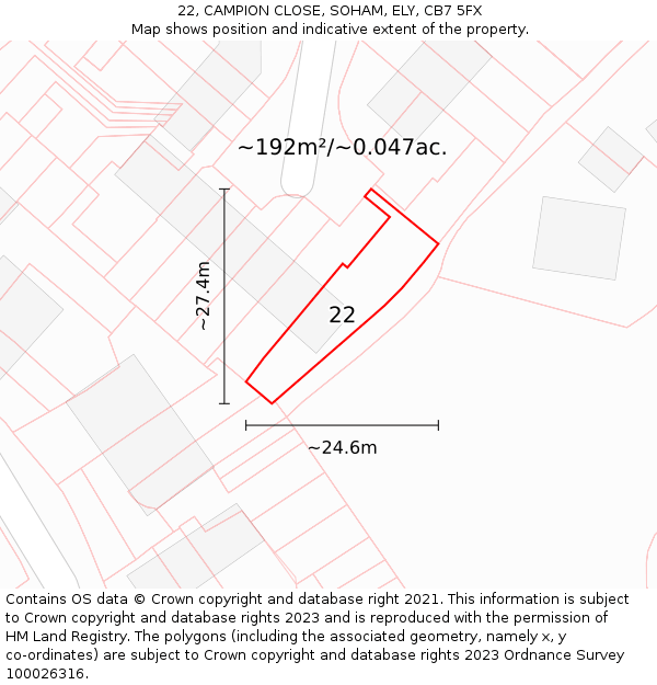 22, CAMPION CLOSE, SOHAM, ELY, CB7 5FX: Plot and title map