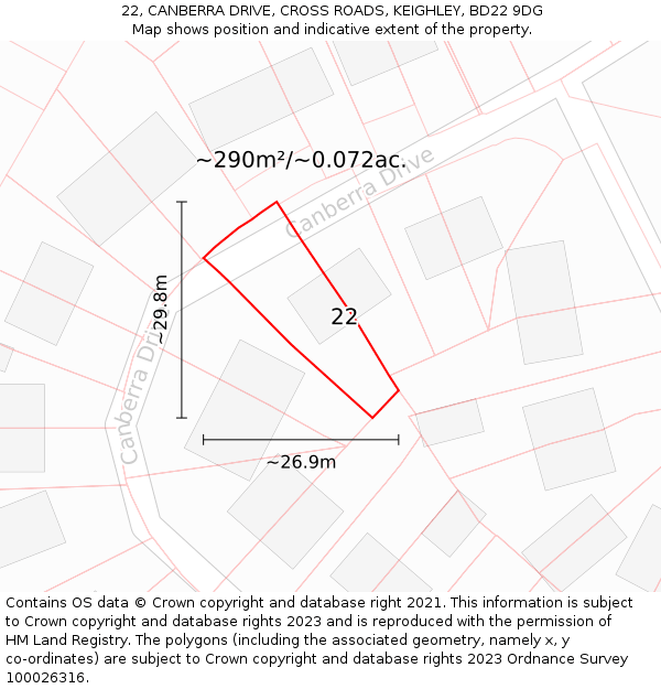 22, CANBERRA DRIVE, CROSS ROADS, KEIGHLEY, BD22 9DG: Plot and title map