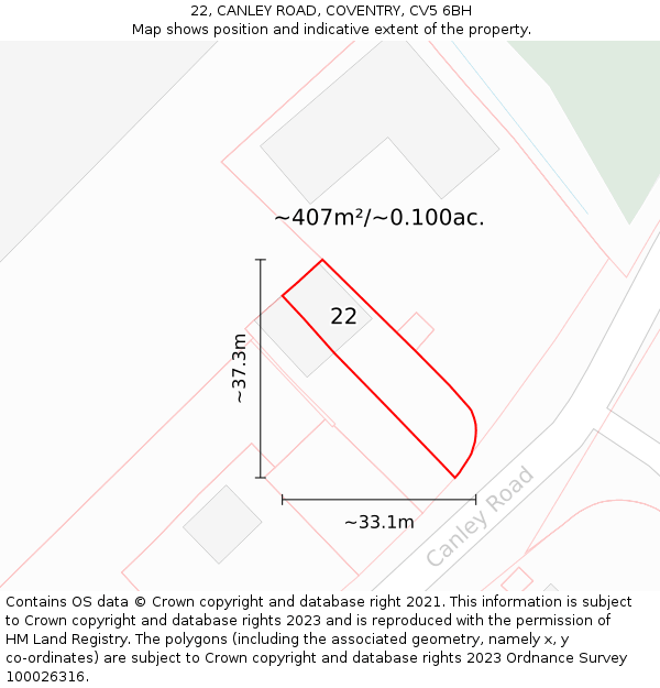 22, CANLEY ROAD, COVENTRY, CV5 6BH: Plot and title map