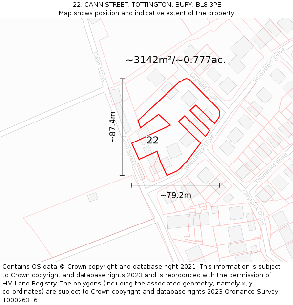 22, CANN STREET, TOTTINGTON, BURY, BL8 3PE: Plot and title map