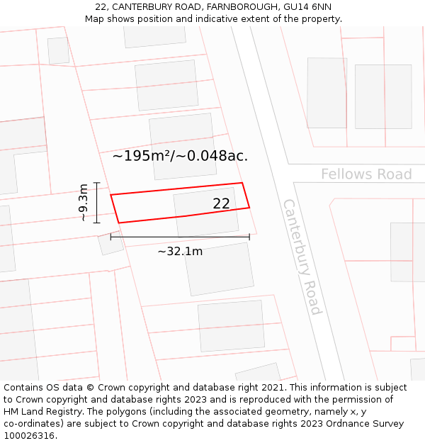 22, CANTERBURY ROAD, FARNBOROUGH, GU14 6NN: Plot and title map