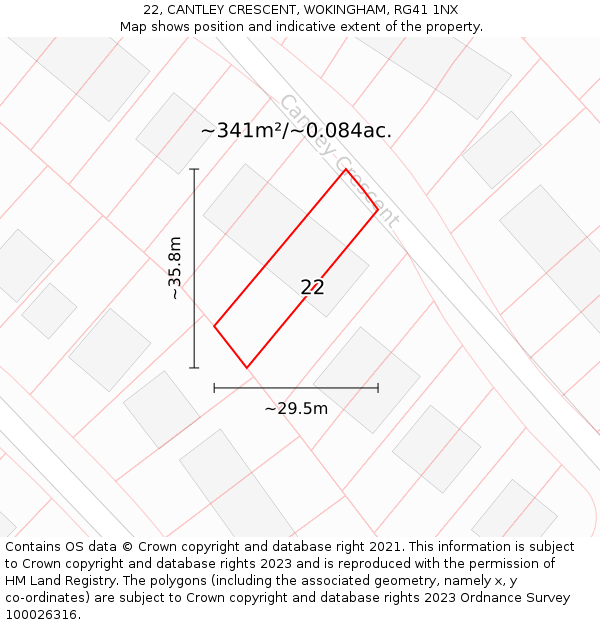 22, CANTLEY CRESCENT, WOKINGHAM, RG41 1NX: Plot and title map