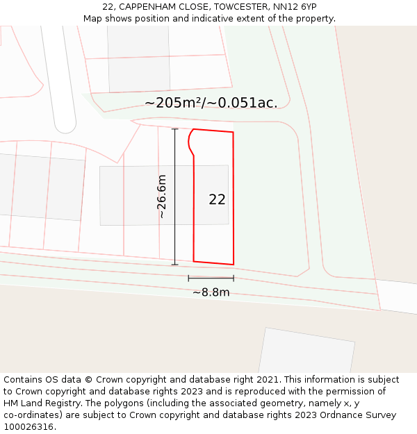 22, CAPPENHAM CLOSE, TOWCESTER, NN12 6YP: Plot and title map