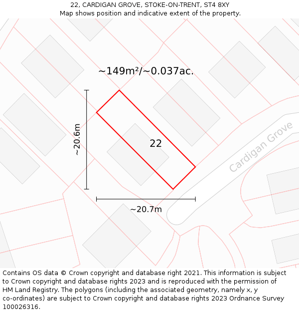 22, CARDIGAN GROVE, STOKE-ON-TRENT, ST4 8XY: Plot and title map