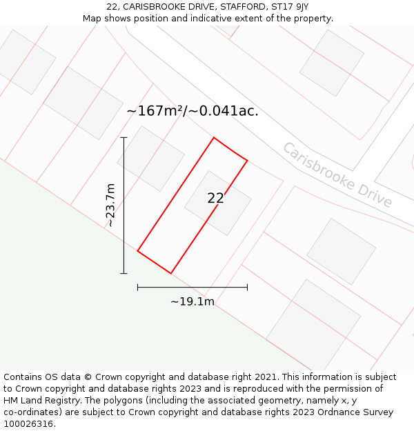 22, CARISBROOKE DRIVE, STAFFORD, ST17 9JY: Plot and title map