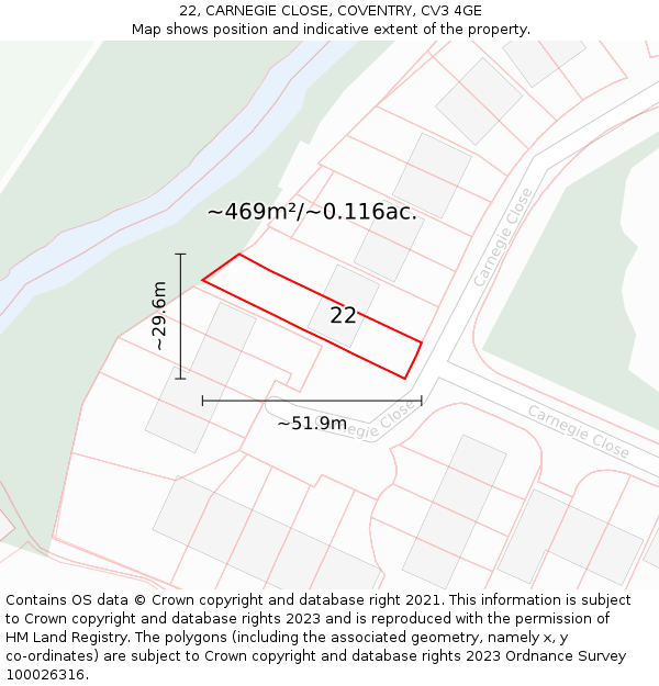 22, CARNEGIE CLOSE, COVENTRY, CV3 4GE: Plot and title map