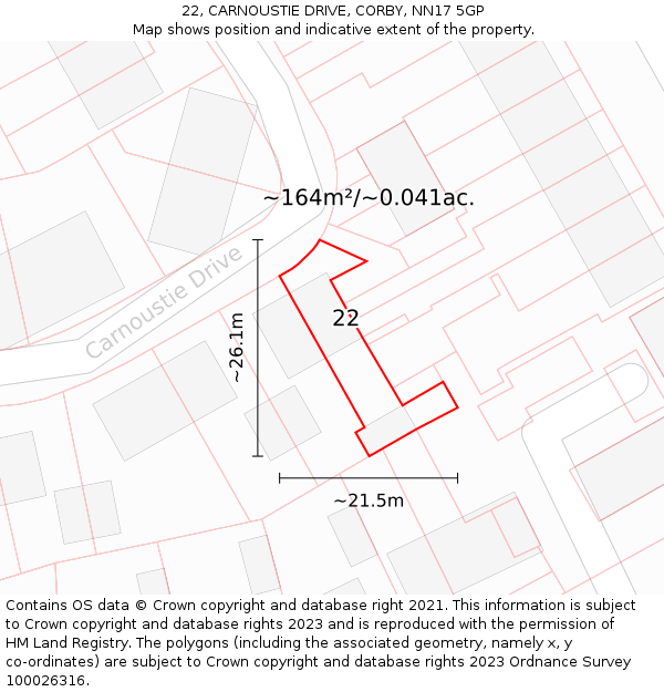 22, CARNOUSTIE DRIVE, CORBY, NN17 5GP: Plot and title map