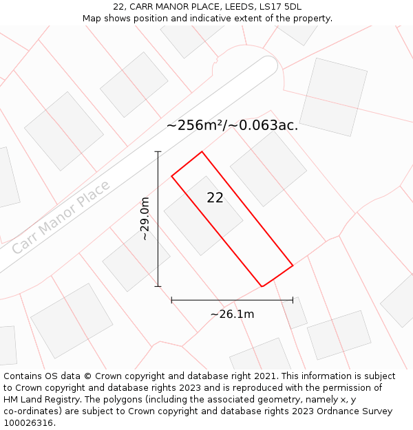 22, CARR MANOR PLACE, LEEDS, LS17 5DL: Plot and title map