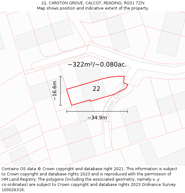 22, CARSTON GROVE, CALCOT, READING, RG31 7ZN: Plot and title map