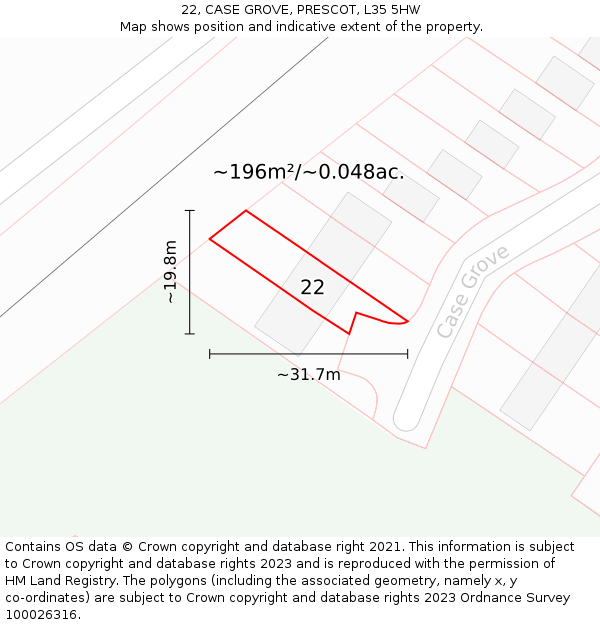 22, CASE GROVE, PRESCOT, L35 5HW: Plot and title map