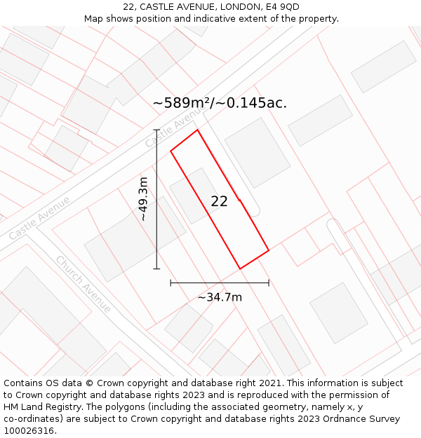22, CASTLE AVENUE, LONDON, E4 9QD: Plot and title map