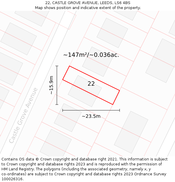 22, CASTLE GROVE AVENUE, LEEDS, LS6 4BS: Plot and title map