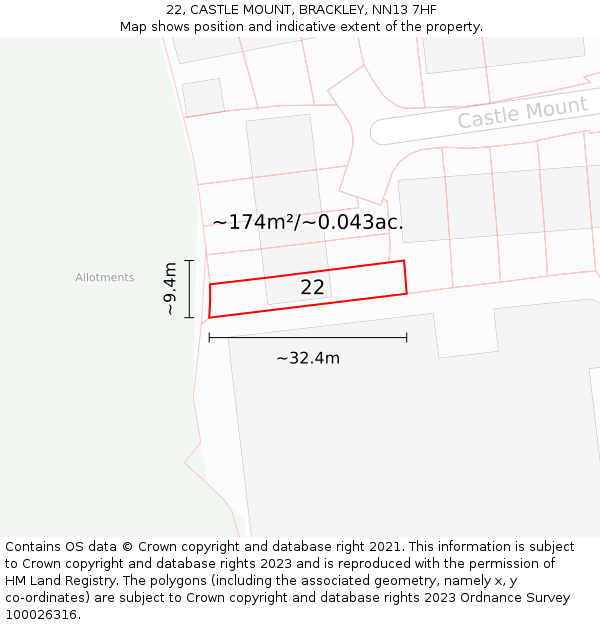 22, CASTLE MOUNT, BRACKLEY, NN13 7HF: Plot and title map