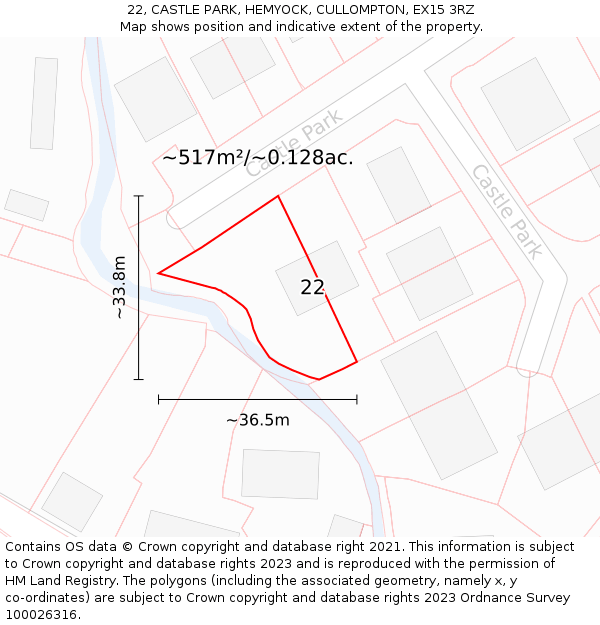 22, CASTLE PARK, HEMYOCK, CULLOMPTON, EX15 3RZ: Plot and title map