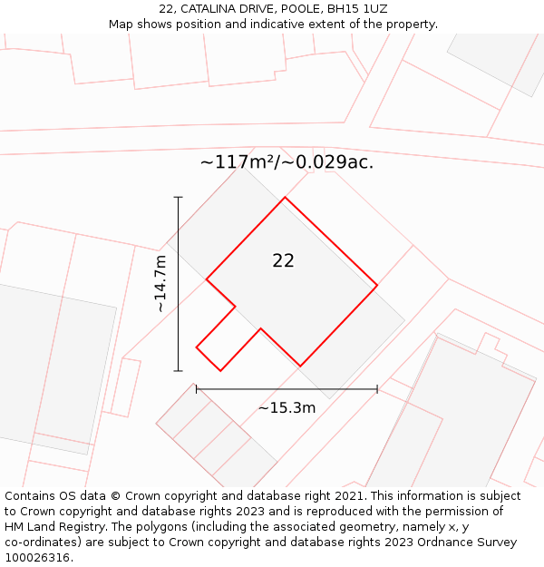 22, CATALINA DRIVE, POOLE, BH15 1UZ: Plot and title map