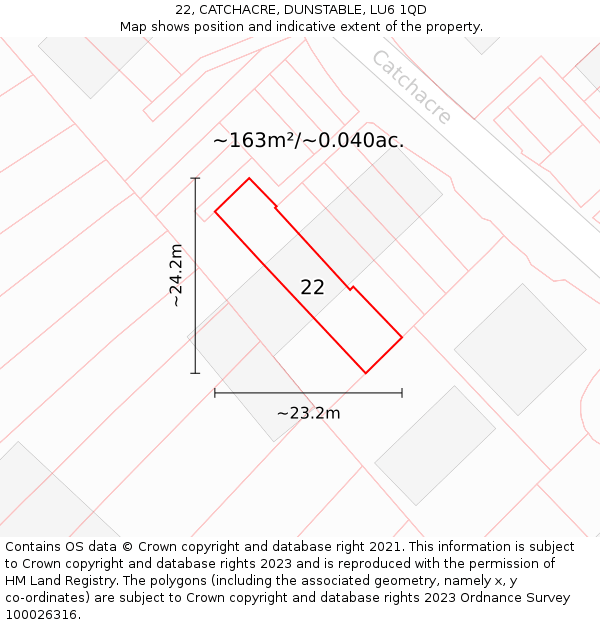 22, CATCHACRE, DUNSTABLE, LU6 1QD: Plot and title map