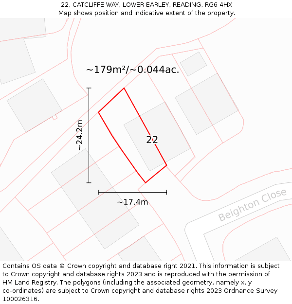 22, CATCLIFFE WAY, LOWER EARLEY, READING, RG6 4HX: Plot and title map