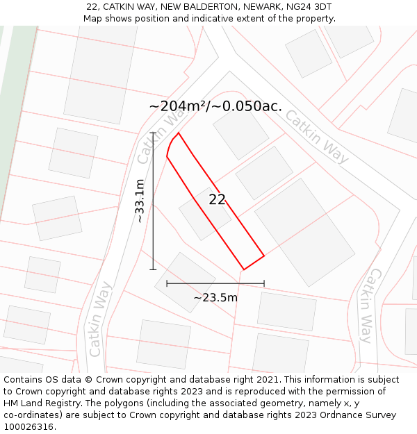22, CATKIN WAY, NEW BALDERTON, NEWARK, NG24 3DT: Plot and title map