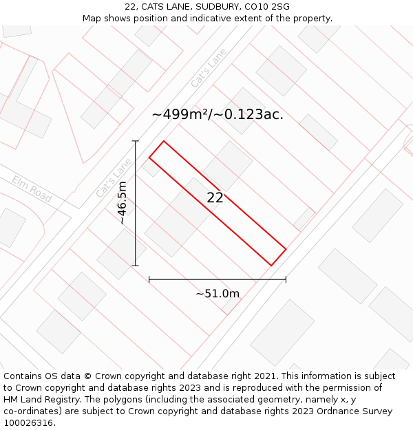 22, CATS LANE, SUDBURY, CO10 2SG: Plot and title map