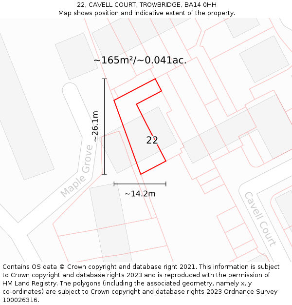 22, CAVELL COURT, TROWBRIDGE, BA14 0HH: Plot and title map