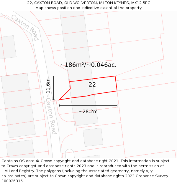 22, CAXTON ROAD, OLD WOLVERTON, MILTON KEYNES, MK12 5PG: Plot and title map